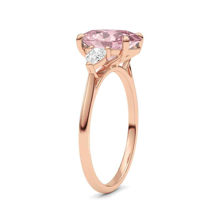 Rose gold Three-Stone Fancy Pink Oval Cut Diamond Ring with Pear Side Stones