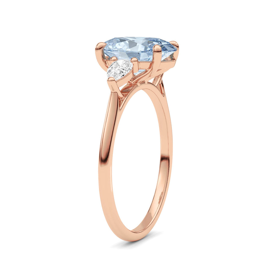 Rose gold Three-Stone Fancy Blue Oval Cut Diamond Ring with Pear Side Stones
