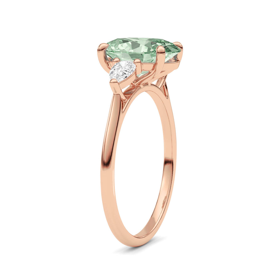 Rose gold Three-Stone Fancy Green Oval Cut Diamond Ring with Pear Side Stones