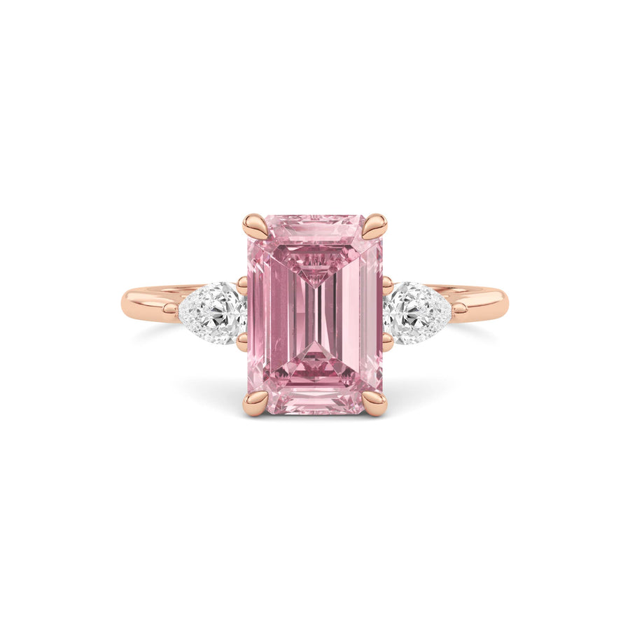 Rose gold Three-Stone Fancy Pink Emerald Cut Diamond Ring with Pear Side Stones