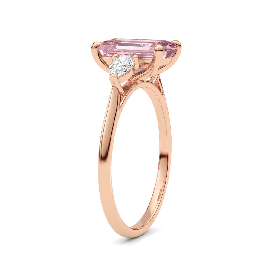 Rose gold Three-Stone Fancy Pink Emerald Cut Diamond Ring with Pear Side Stones