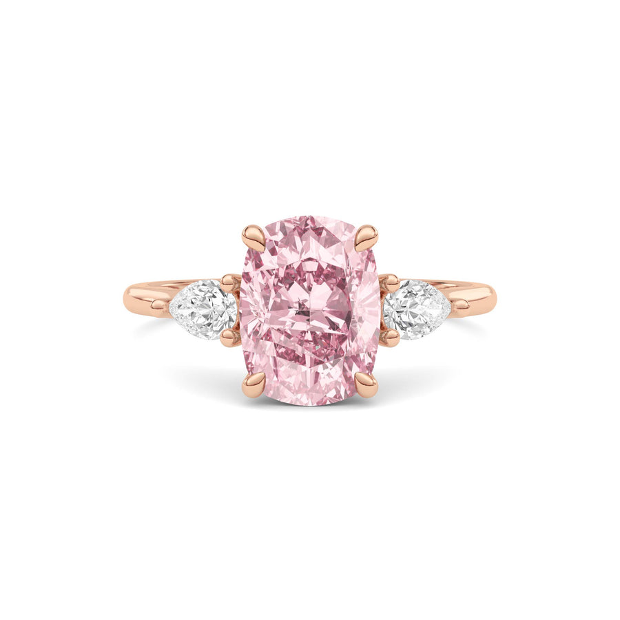 Rose gold Three-Stone Fancy Pink Cushion Cut Diamond Ring with Pear Side Stones