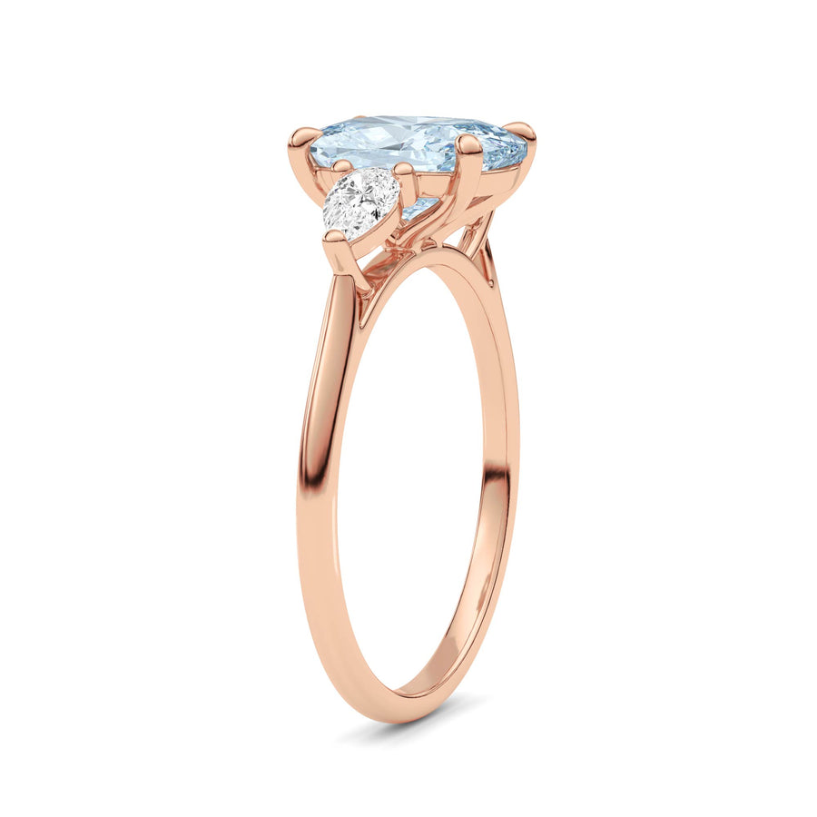 Rose gold Three-Stone Fancy Blue Cushion Cut Diamond Ring with Pear Side Stones