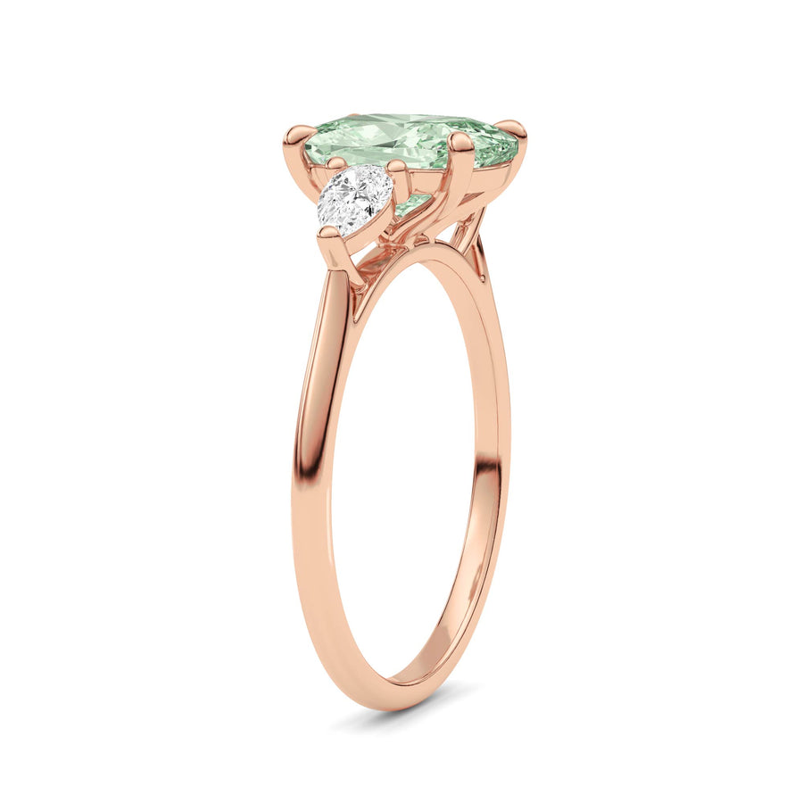 Rose gold Three-Stone Fancy Green Cushion Cut Diamond Ring with Pear Side Stones