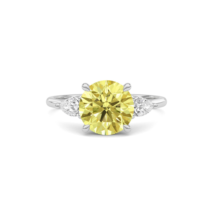 Yellow gold Three-Stone Fancy Yellow Round Cut Diamond Ring with Pear Side Stones