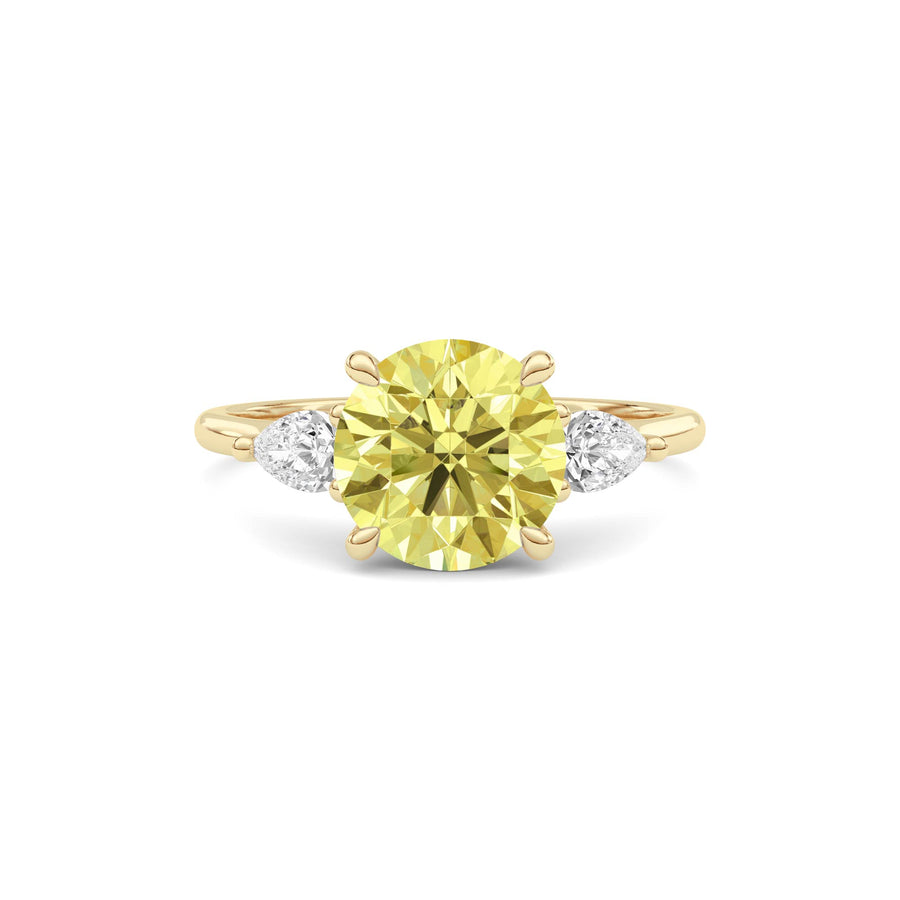 Yellow gold Three-Stone Fancy Yellow Round Cut Diamond Ring with Pear Side Stones