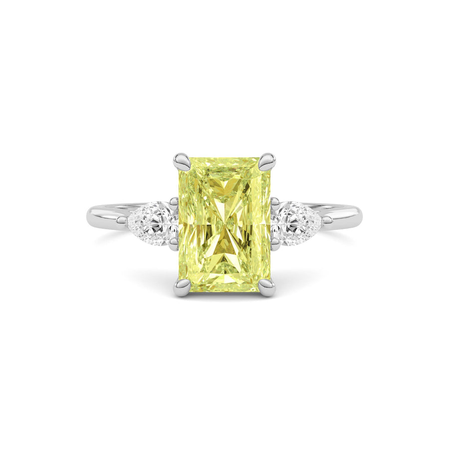 Yellow gold Three-Stone Fancy Yellow Radiant Cut Diamond Ring with Pear Side Stones