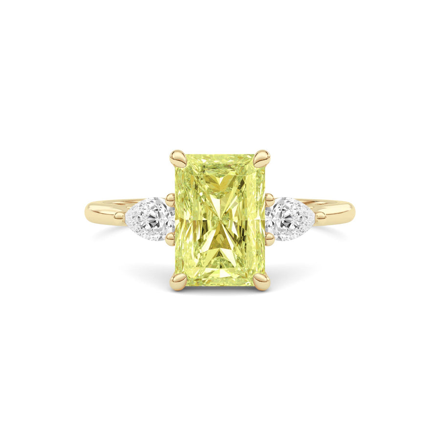 Yellow gold Three-Stone Fancy Yellow Radiant Cut Diamond Ring with Pear Side Stones