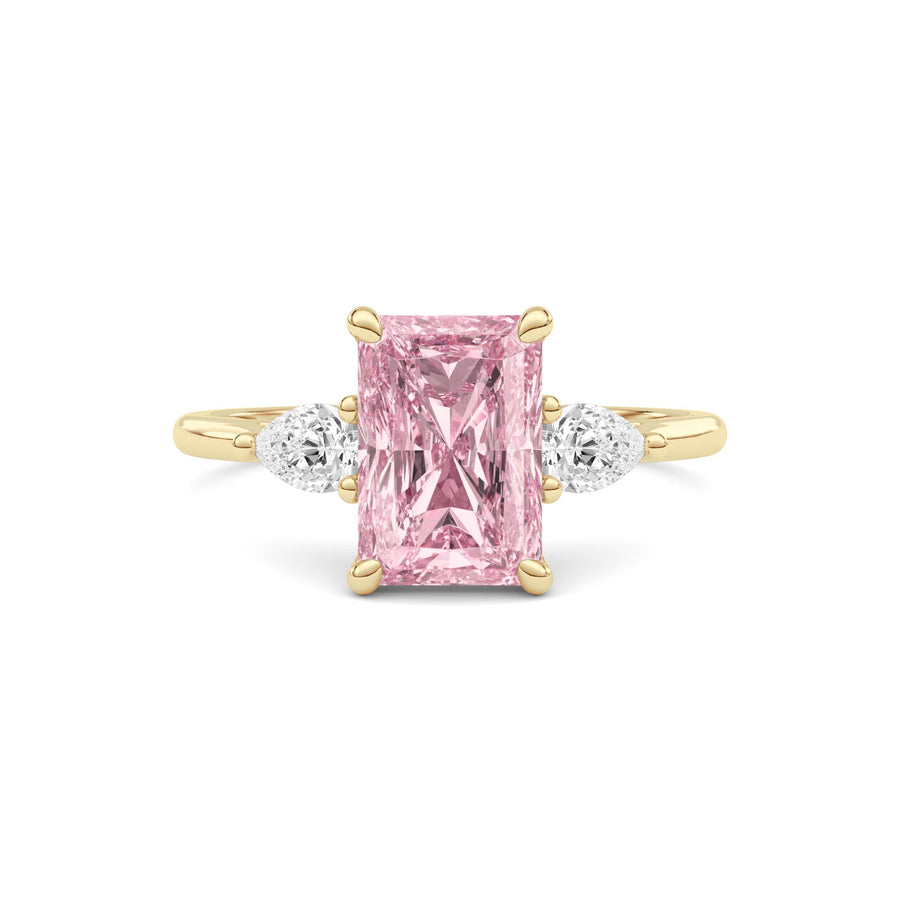 Yellow gold Three-Stone Fancy Pink Radiant Cut Diamond Ring with Pear Side Stones