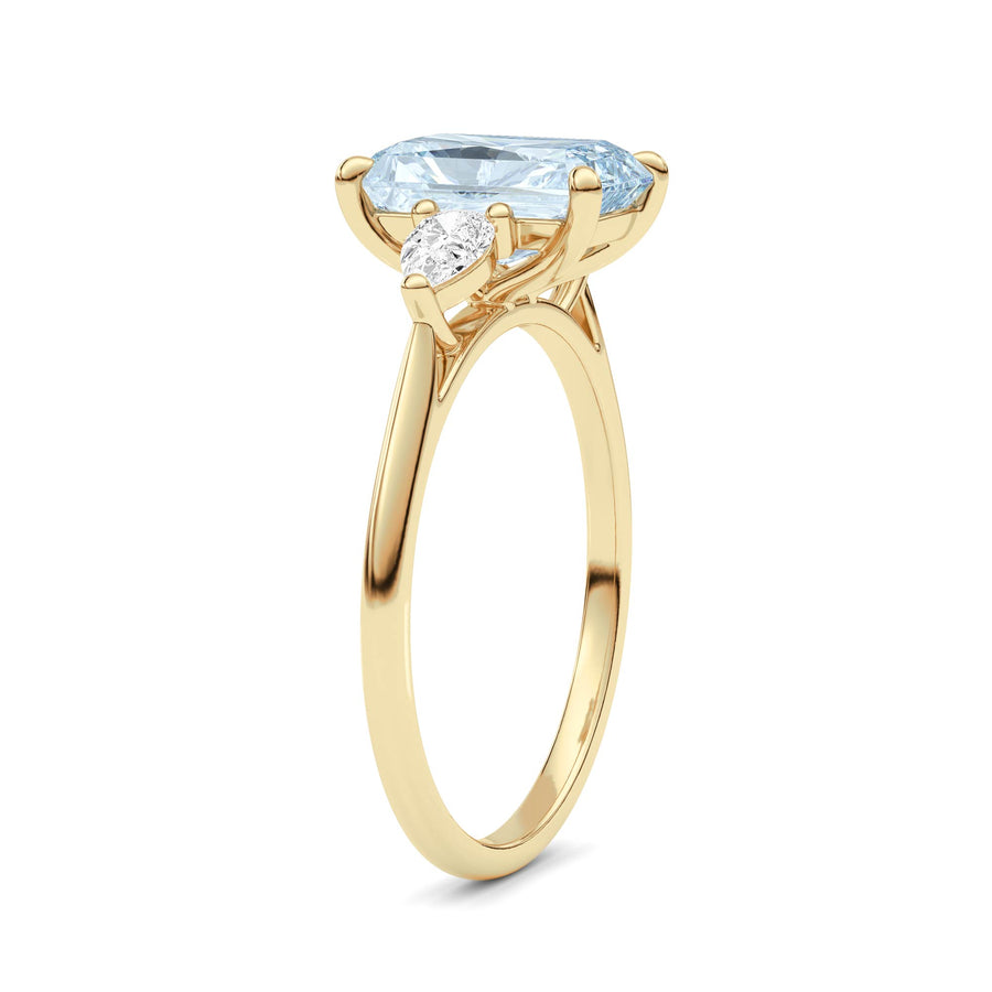 Yellow gold Three-Stone Fancy Blue Radiant Cut Diamond Ring with Pear Side Stones