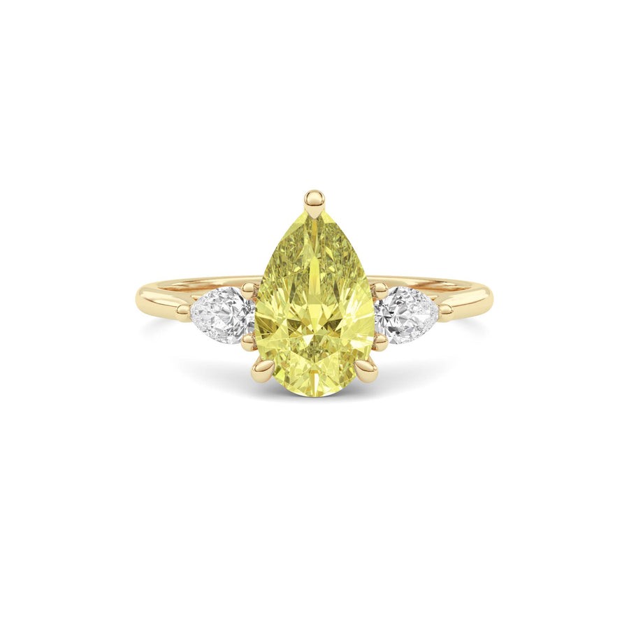 Yellow gold Three-Stone Fancy Yellow Pear Cut Diamond Ring with Pear Side Stones