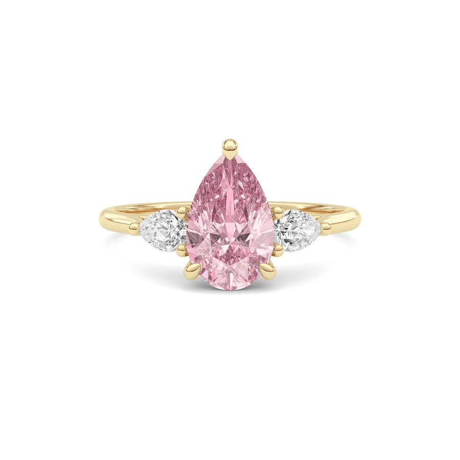 Yellow gold Three-Stone Fancy Pink Pear Cut Diamond Ring with Pear Side Stones