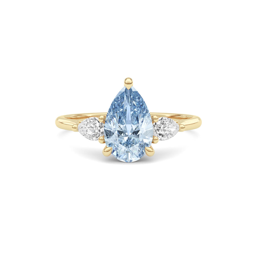 Yellow gold Three-Stone Fancy Blue Pear Cut Diamond Ring with Pear Side Stones