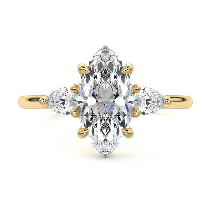 Yellow gold Three-Stone Marquise Diamond Ring with Pear Side Stones