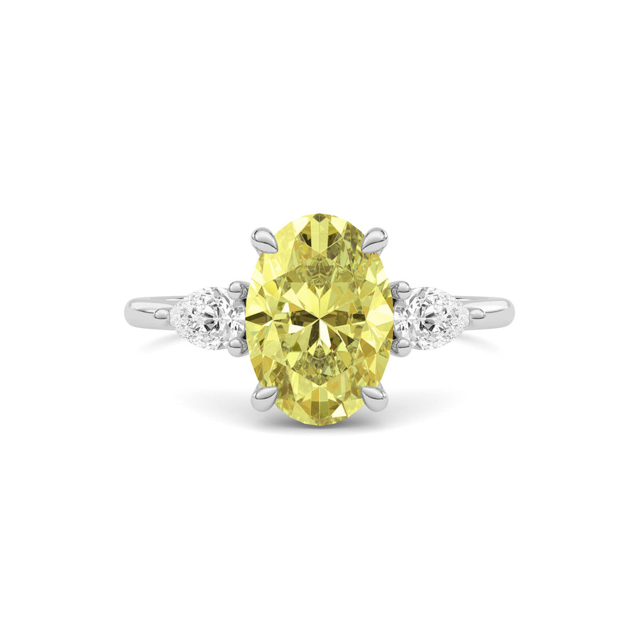 Yellow gold Three-Stone Fancy Yellow Oval Cut Diamond Ring with Pear Side Stones
