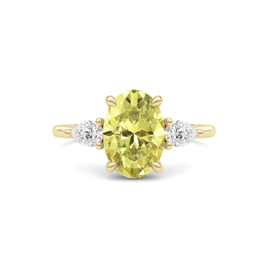Yellow gold Three-Stone Fancy Yellow Oval Cut Diamond Ring with Pear Side Stones