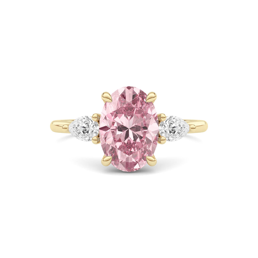 Yellow gold Three-Stone Fancy Pink Oval Cut Diamond Ring with Pear Side Stones