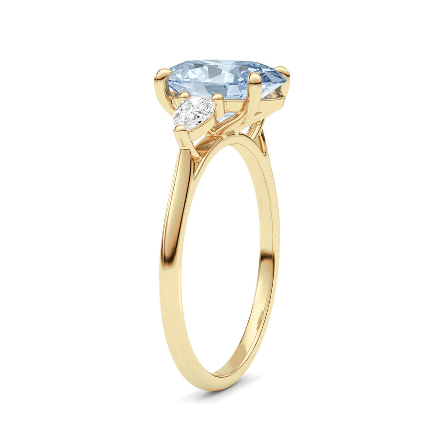 Yellow gold Three-Stone Fancy Blue Oval Cut Diamond Ring with Pear Side Stones