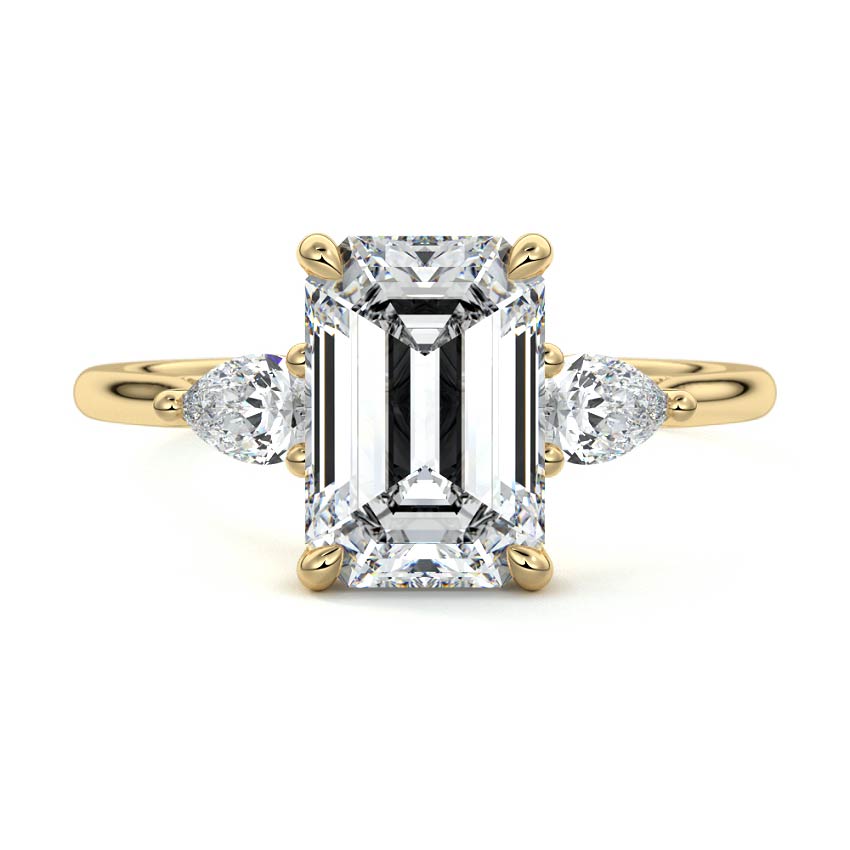 Yellow gold Three-Stone Emerald Diamond Ring with Pear Side Stones