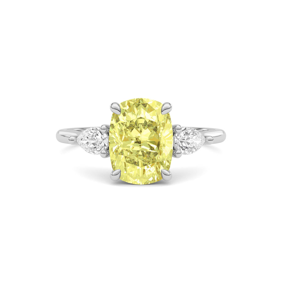 Yellow gold Three-Stone Fancy Yellow Cushion Cut Diamond Ring with Pear Side Stones