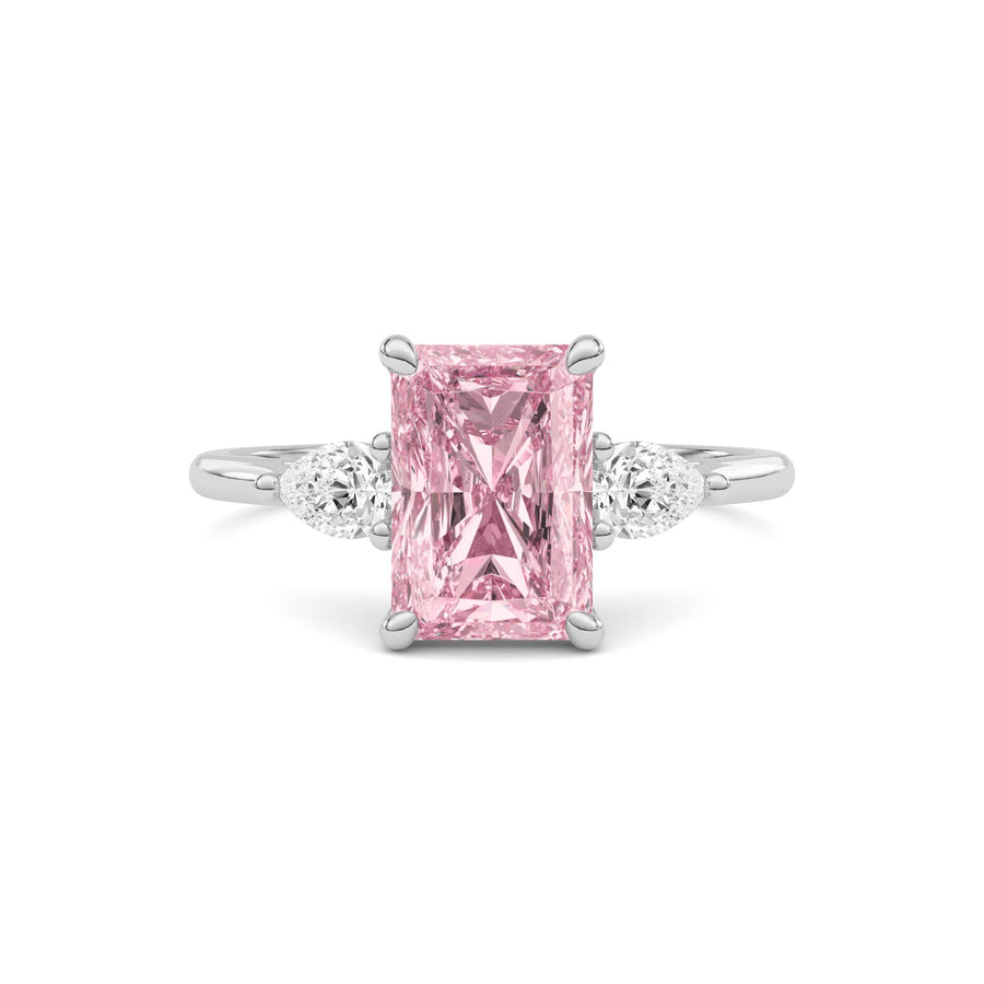 White gold Three-Stone Fancy Pink Radiant Cut Diamond Ring with Pear Side Stones