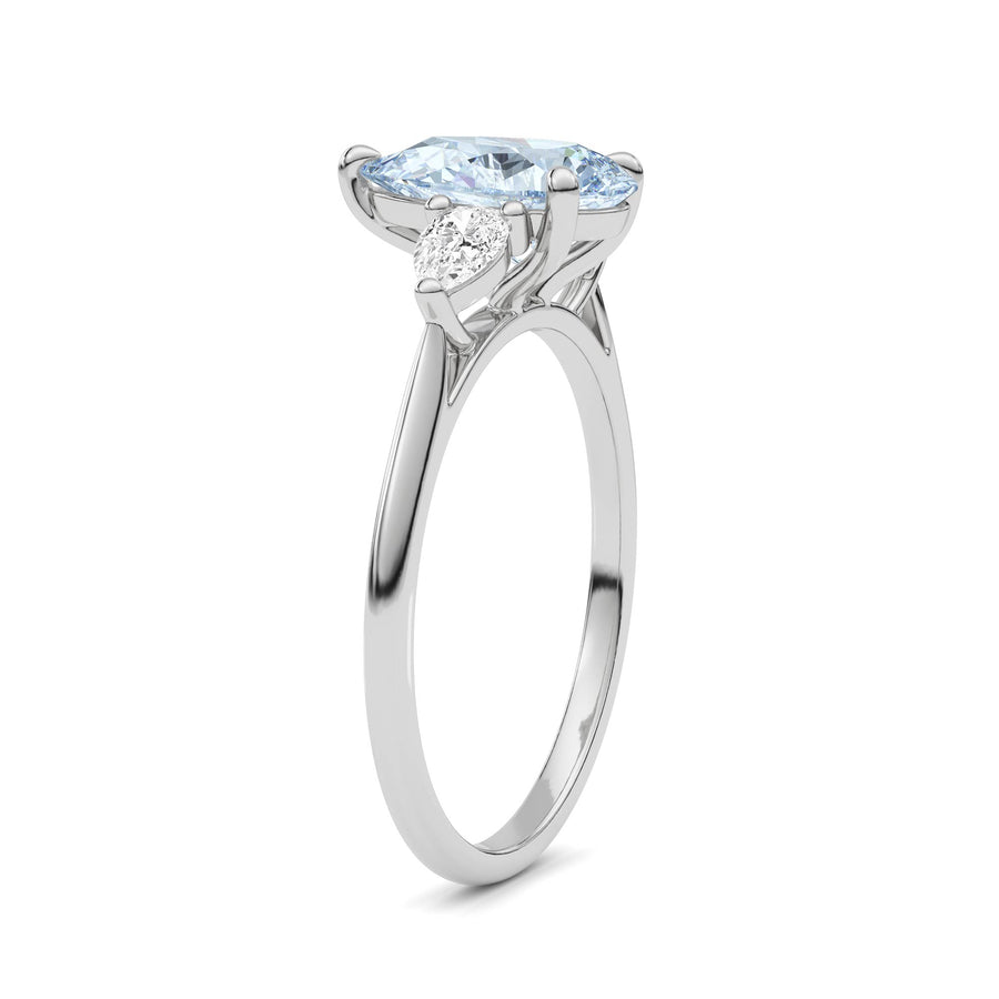 White gold Three-Stone Fancy Blue Pear Cut Diamond Ring with Pear Side Stones