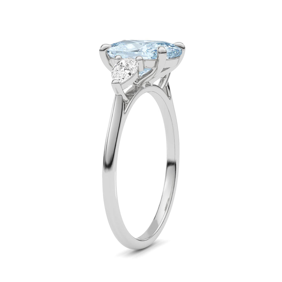 White gold Three-Stone Fancy Blue Cushion Cut Diamond Ring with Pear Side Stones