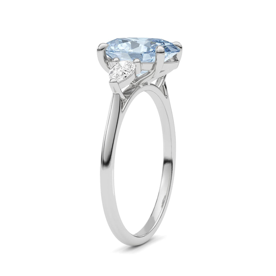 Silver Three-Stone Fancy Blue Oval Cut Diamond Ring with Pear Side Stones
