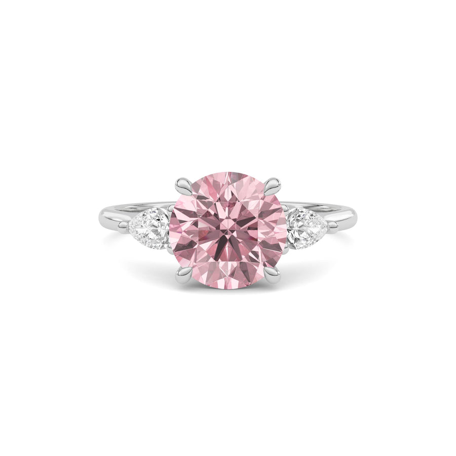 Platinum Three-Stone Fancy Pink Round Cut Diamond Ring with Pear Side Stones