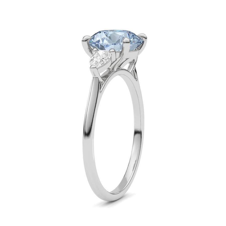 Platinum Three-Stone Fancy Blue Round Cut Diamond Ring with Pear Side Stones