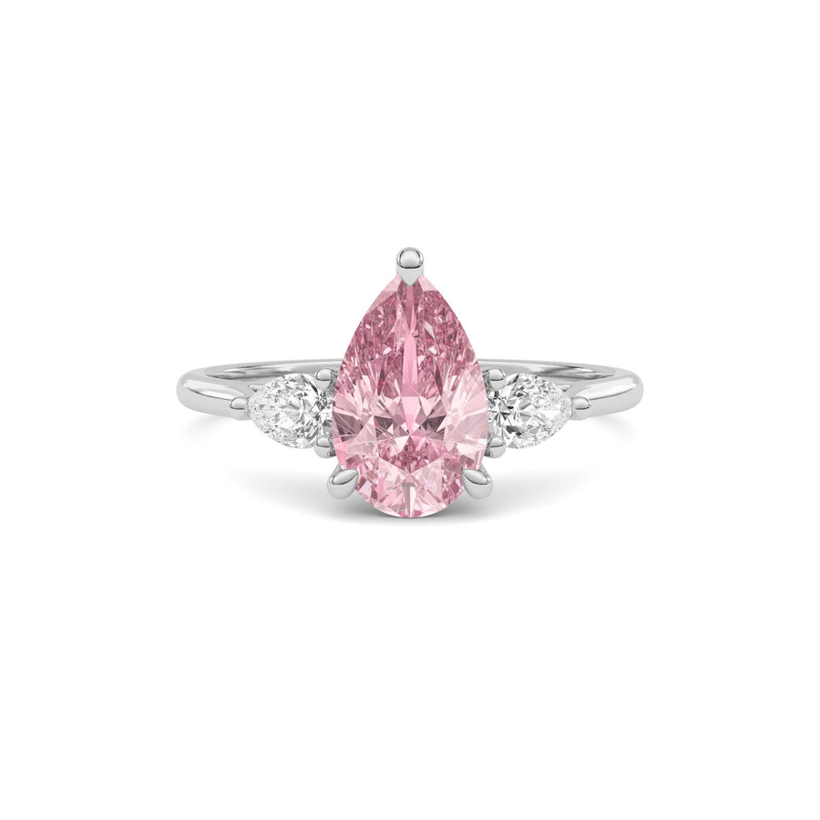 Platinum Three-Stone Fancy Pink Pear Cut Diamond Ring with Pear Side Stones