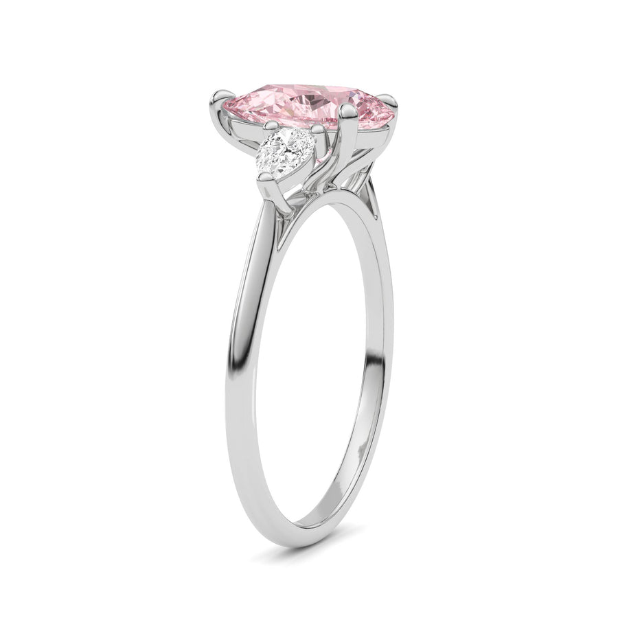 Platinum Three-Stone Fancy Pink Pear Cut Diamond Ring with Pear Side Stones