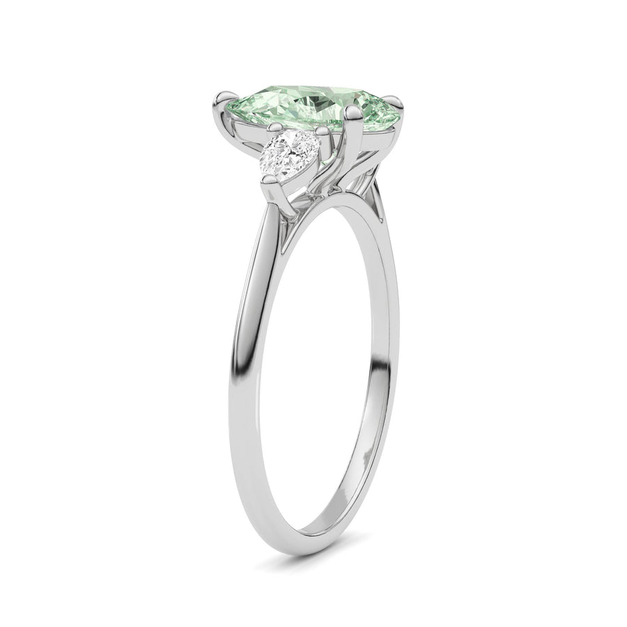 Platinum Three-Stone Fancy Green Pear Cut Diamond Ring with Pear Side Stones
