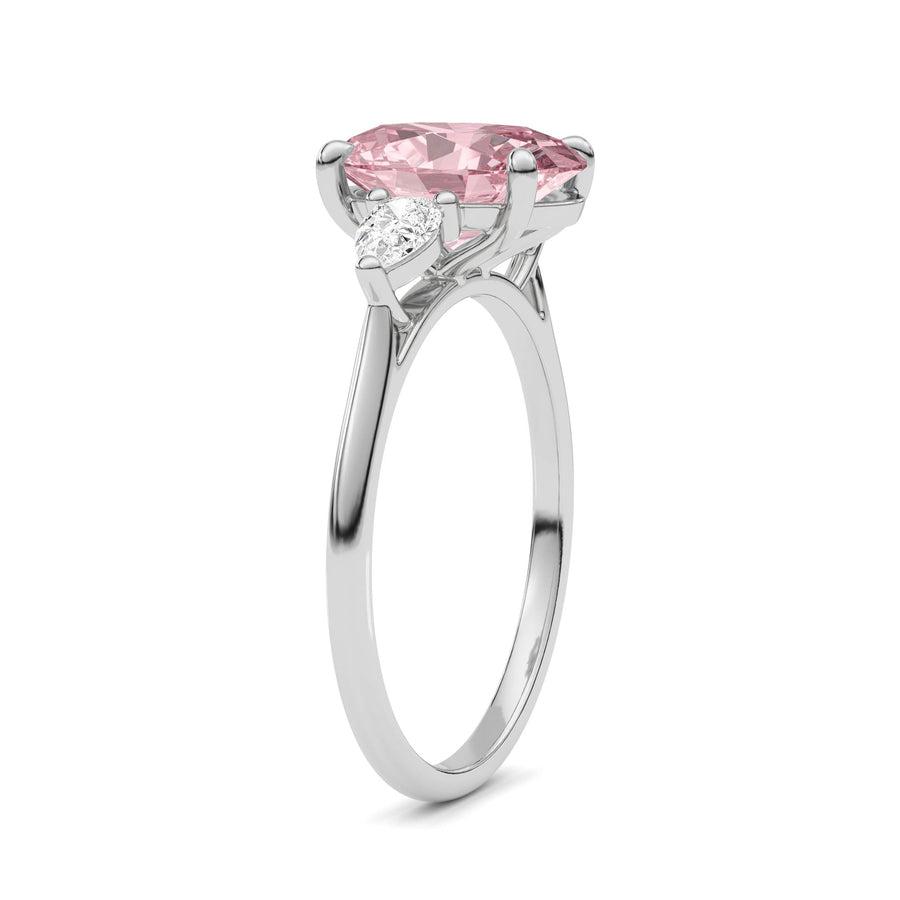 Platinum Three-Stone Fancy Pink Oval Cut Diamond Ring with Pear Side Stones