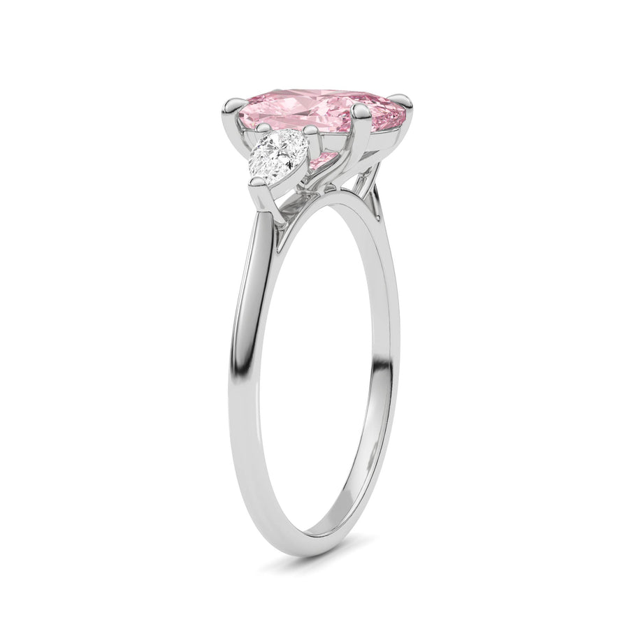 Platinum Three-Stone Fancy Pink Cushion Cut Diamond Ring with Pear Side Stones