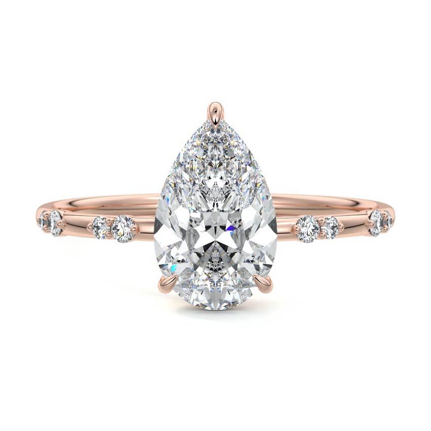 Rose gold Pear Diamond Engagement Ring with Minimal Round Side Stones and Prong Setting
