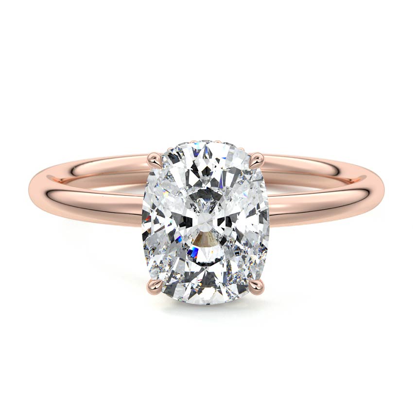 Rose gold Cushion Diamond Solitaire with Hidden Halo