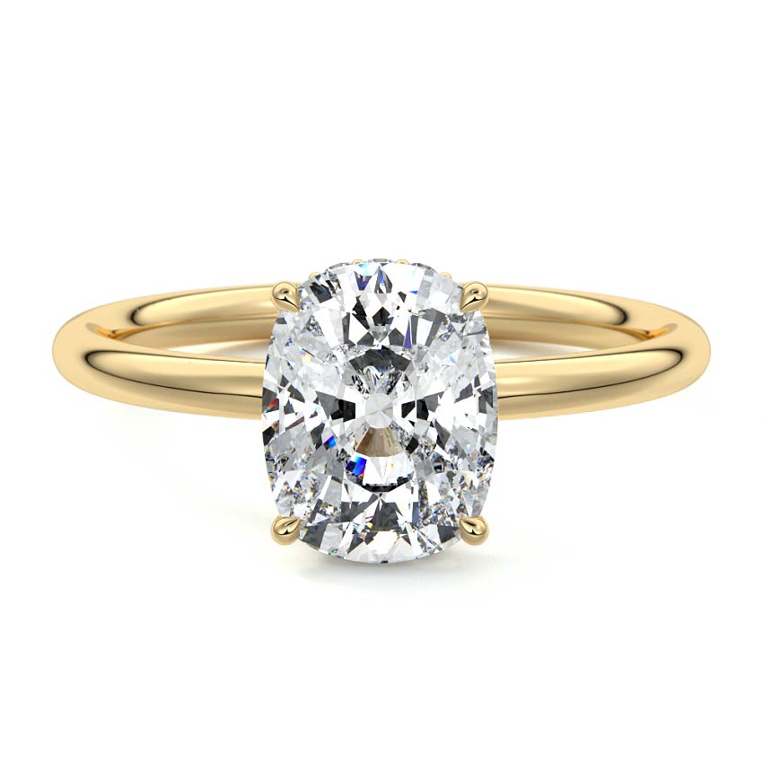 Yellow gold Cushion Diamond Solitaire with Hidden Halo