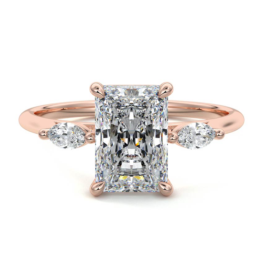 Rose gold Three-Stone Radiant Diamond Ring with Marquise Side Stones