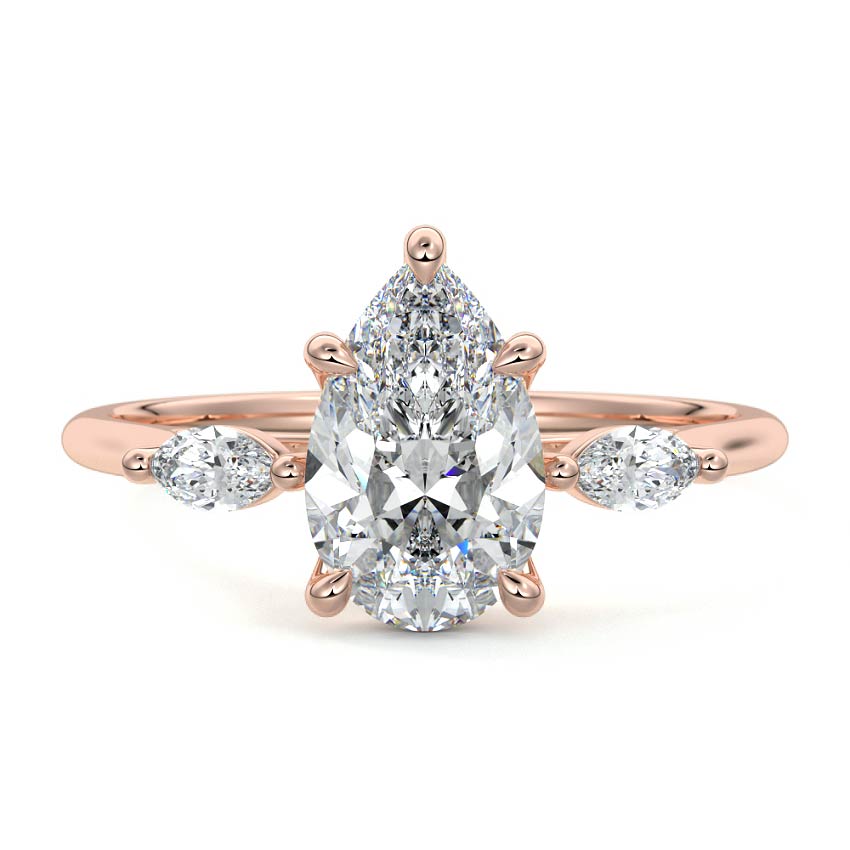 Rose gold Three-Stone Pear Diamond Ring with Marquise Side Stones