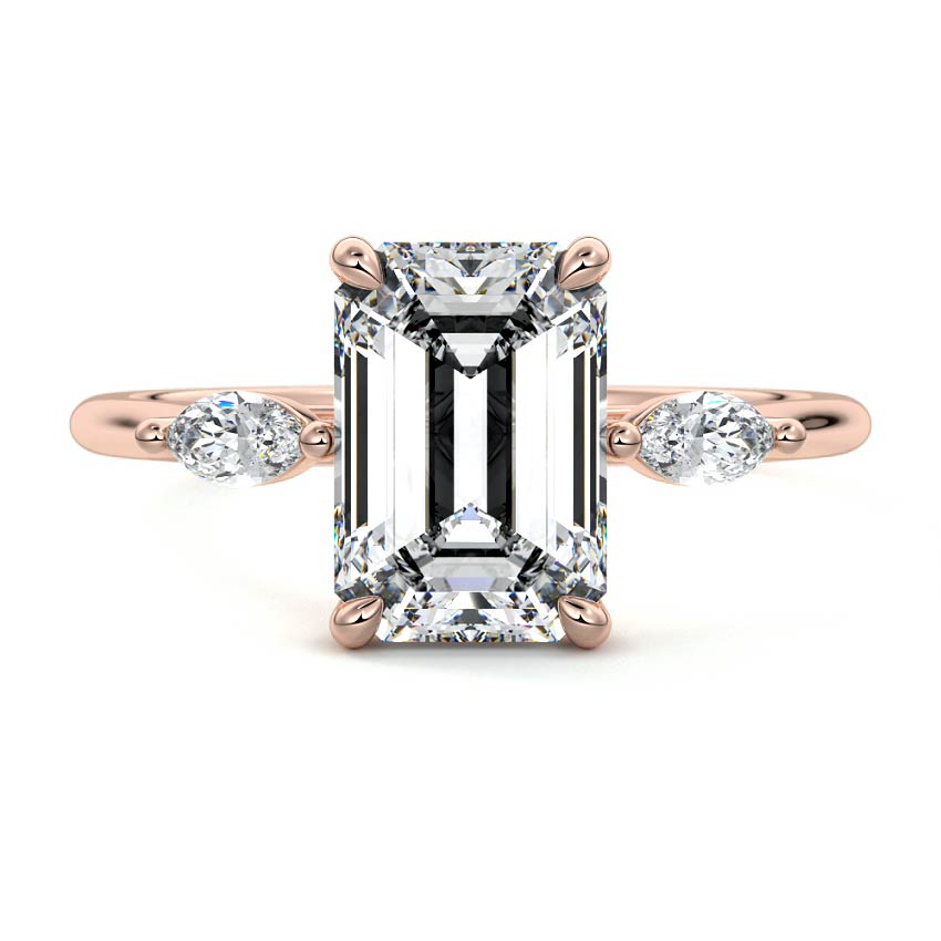 Rose gold Three-Stone Emerald Diamond Ring with Marquise Side Stones