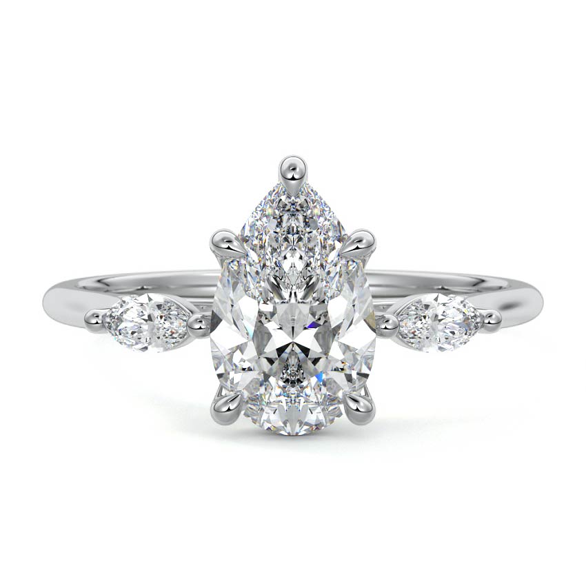 Platinum Three-Stone Pear Diamond Ring with Marquise Side Stones