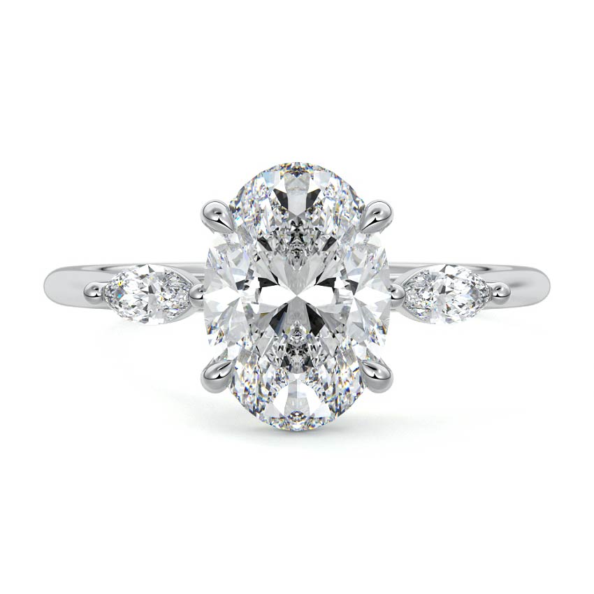 Platinum Three-Stone Oval Diamond Ring with Marquise Side Stones