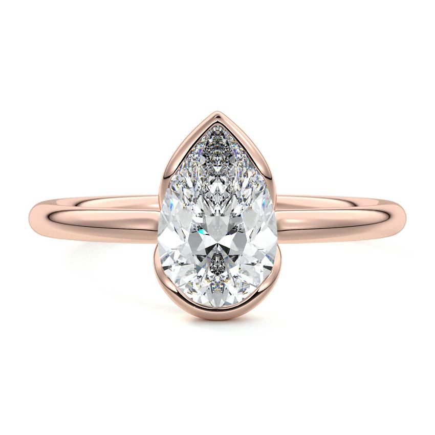 Rose gold Pear Diamond Solitaire Ring with Bezel Setting