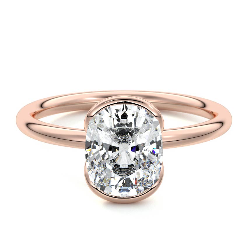 Rose gold Cushion Diamond Solitaire Ring with Bezel Setting