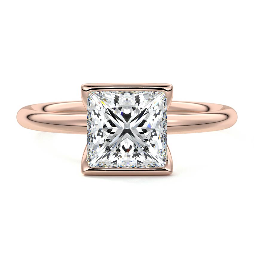 Rose gold Princess Diamond Solitaire Ring with Bezel Setting