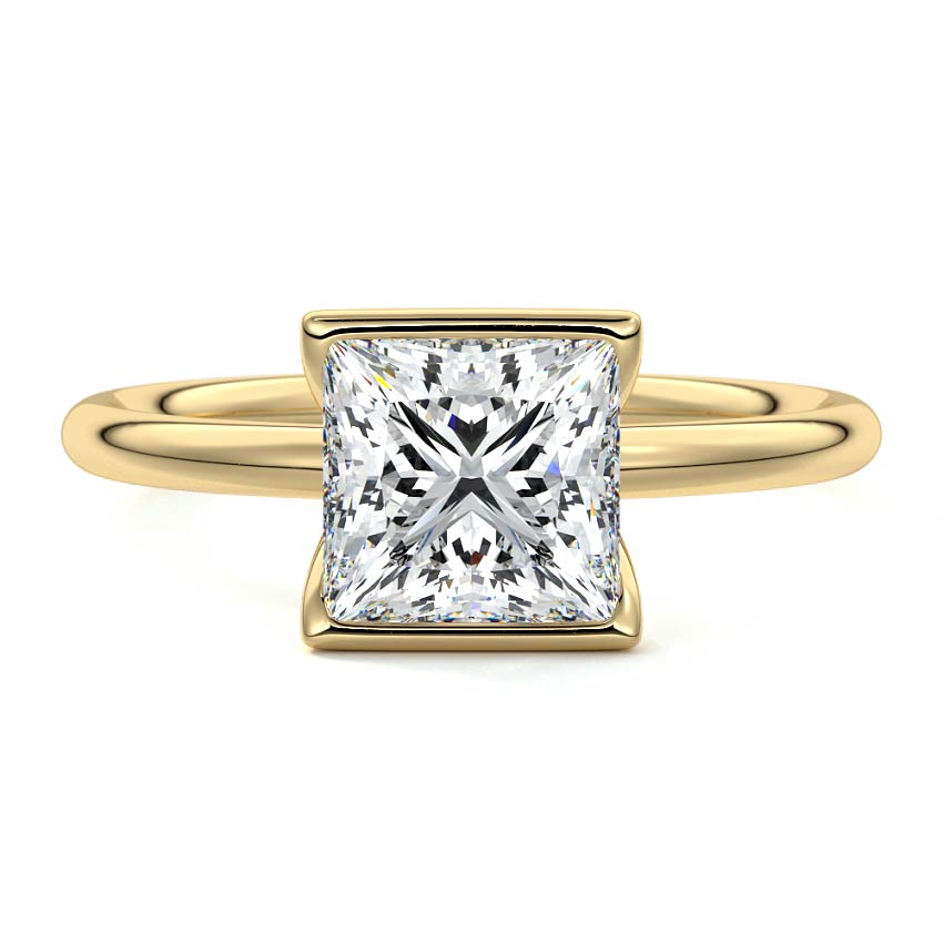Yellow gold Princess Diamond Solitaire Ring with Bezel Setting