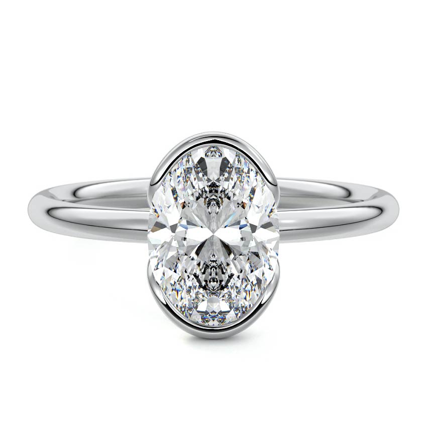 White gold Oval Diamond Solitaire Ring with Bezel Setting