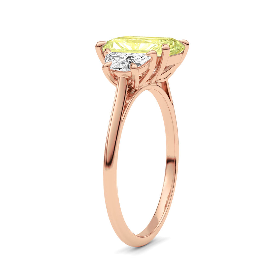 Rose gold Three-Stone Fancy Yellow Radiant Cut Diamond Ring with Half Moon Side Stones