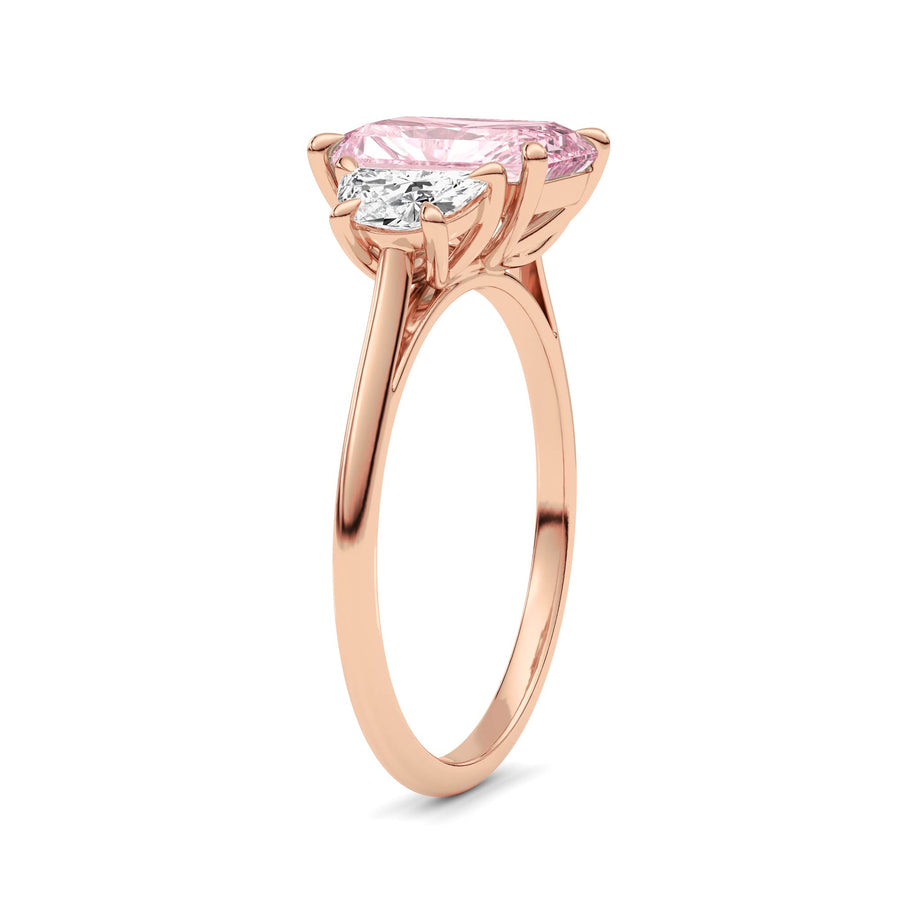 Rose gold Three-Stone Fancy Pink Radiant Cut Diamond Ring with Half Moon Side Stones